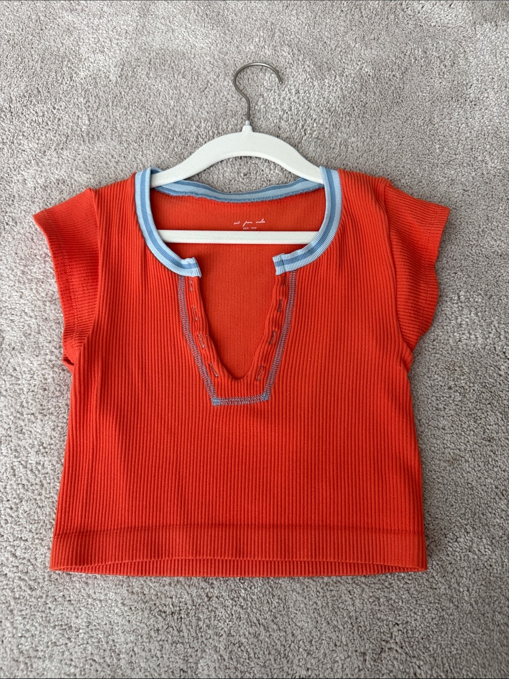 Urban Outfitters Orange Ribbed Short Sleeve Tee with Light Blue Trim